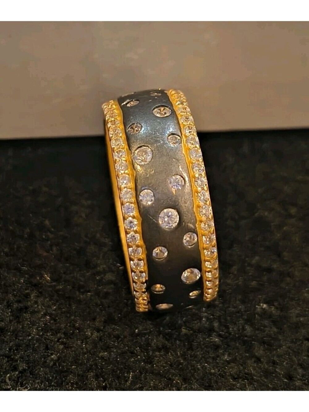 Sterling Silver & Black Rhodium Gold Freida Rothman Wide Band CZ ring sz 9